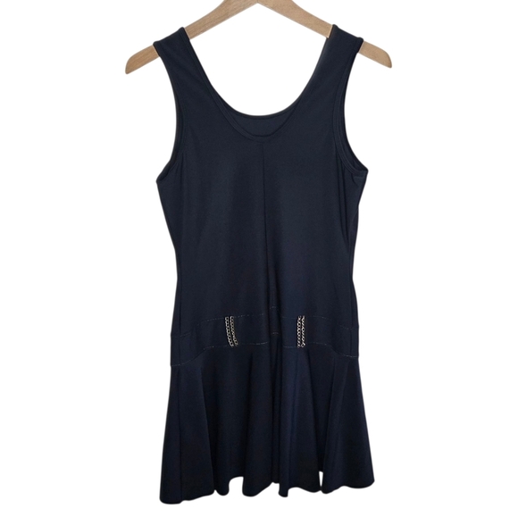 Eliza Audley | Black Drop Waist Tank Dress with Gold Chain Detail Size Small - Picture 5 of 5